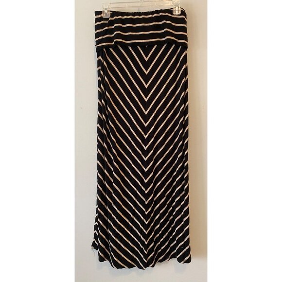 Calvin Klein Black & Beige Striped Maxi 40" Long Skirt Small - Picture 2 of 8